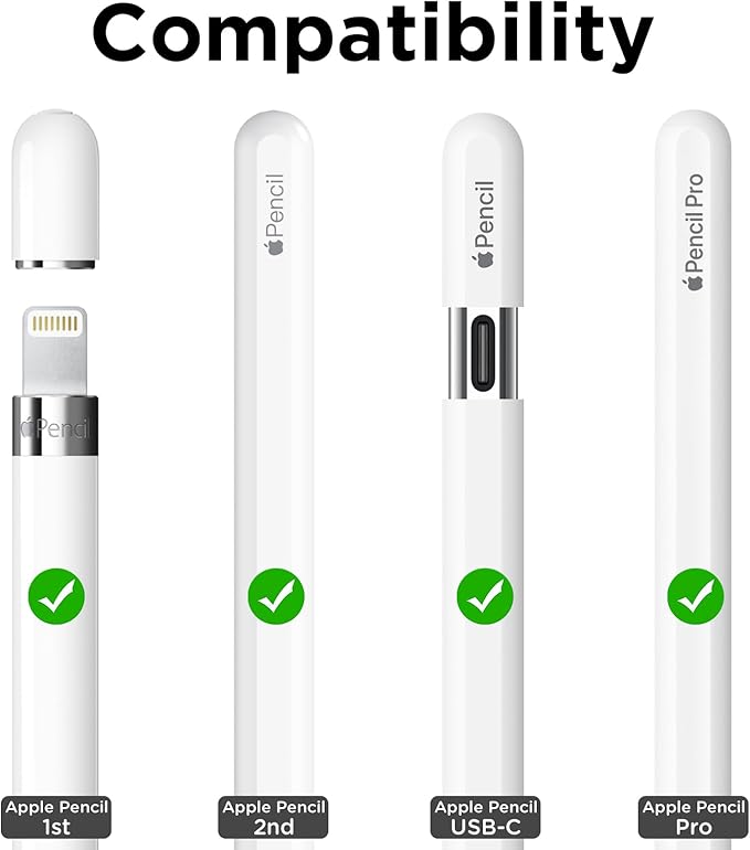 8 Pack Fine Point Replacement Tips Compatible with Apple Pencil 2nd Generation, Apple Pencil 1st Generation, Apple Pencil USB-C & Apple Pencil Pro Colorful iPencil Nibs (Clear + White)