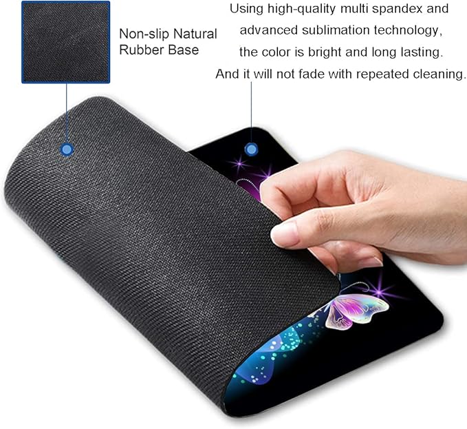 IMAYONDIA Glowing Night Pink Butterflies Mouse Mat - Square Waterproof Non-Slip Rubber Base Mouse Pad for Computer Laptop