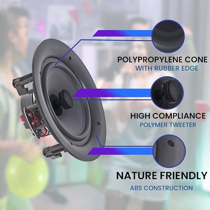Vaiyer Home Audio System Kit, 6-Channel 6000 Watts Bluetooth Amplifier w/ 5.25" 10 QTY of 175 W Each Frameless in-Ceiling Speakers & 16 AWG 500 ft Speaker Wire - Perfect for Home/Office/Bar/Restaurant