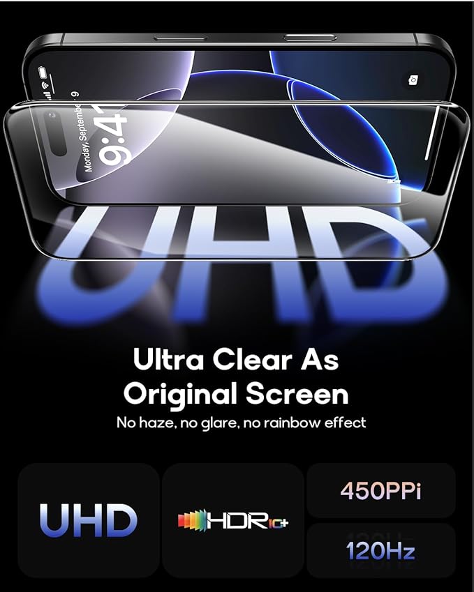 3 Pack for iPhone 15 Plus Tempered Glass Screen Protector:9H+ Durable, Auto Positioning, Bubble Free, High Definition, Easy Installation
