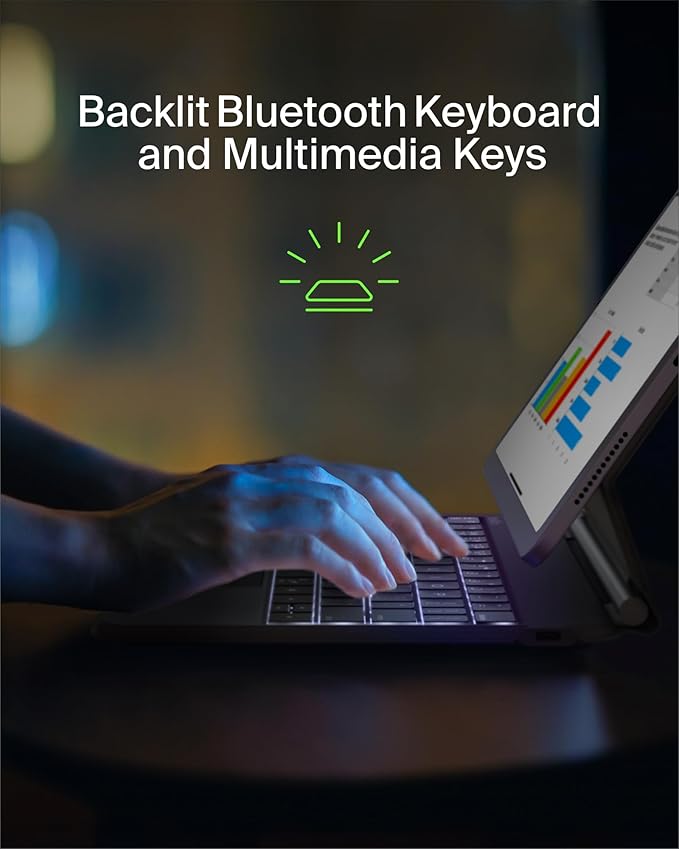 Belkin Pro Keyboard Case w/Magnetic Stand, Backlit Bluetooth Keyboard, Multi-Gesture Controls, Magnetic Apple Pencil Storage Compatibility, & Multimedia Keys for iPad Pro 11" (M4) - Black