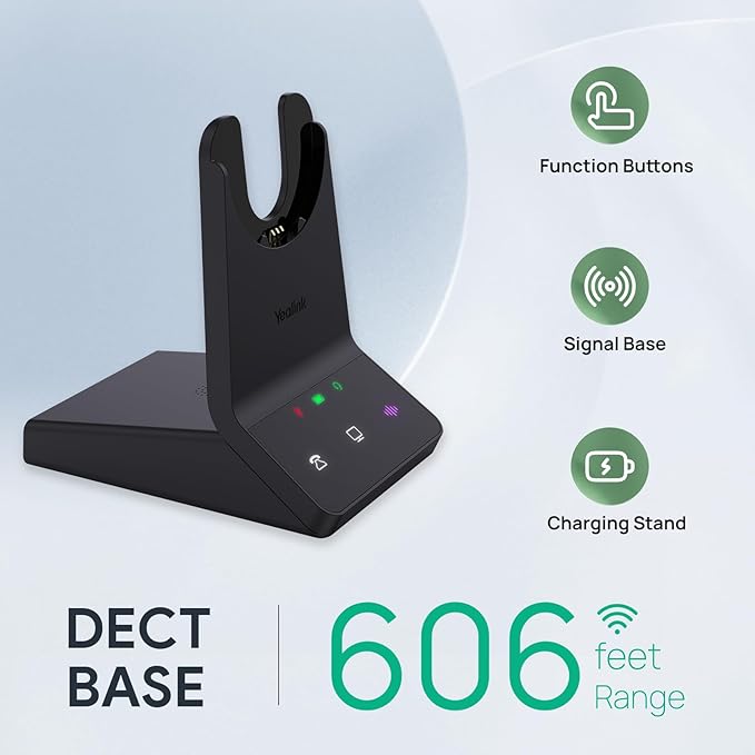 Yealink WH64 DECT & Bluetooth Dual Teams Wireless Headset, 606 ft Range On Ear Work Headphones with 3X Noise Cancelling Mic, 32H Talk Time, Ringer, Office Headsets for Desk IP Phone, PC,Cellphone