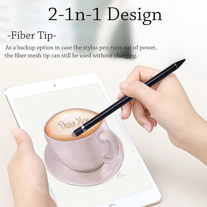 Stylus Pen for iPad, DOGAIN Active Pencil for Touchscreen with Dual Touch Function, Active Digital Fine Point Pen Compatible with Apple iPad/Pro/Air/Mini/iPhone/Samsung//iOS/Android and More - Black