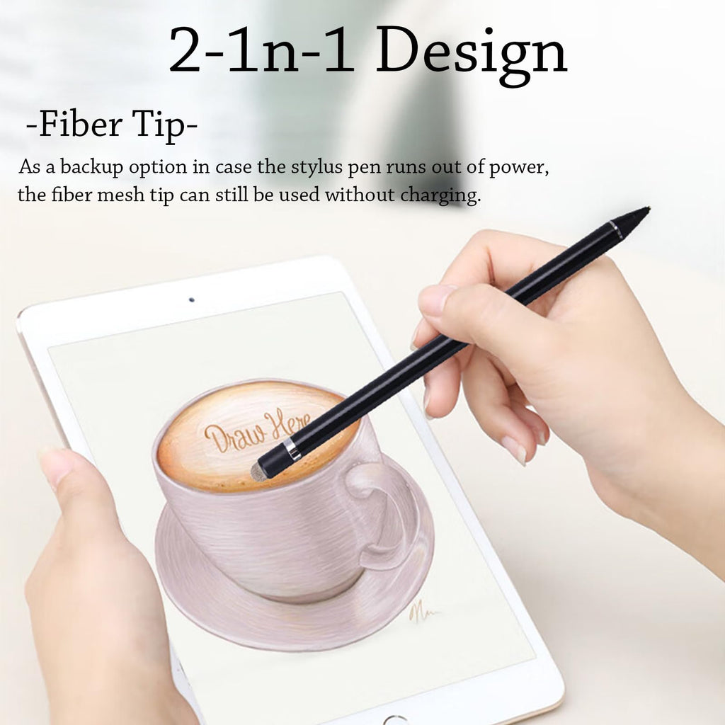 Stylus Pens Compatible for iOS&Android Touch Screens, iPad Pencil with Dual Touch Function, Fine Point Rechargeable Stylus Pen for iPad/Android/iPhone/Cellphone/Tablet Pen/Nintendo Switch 2 - Black