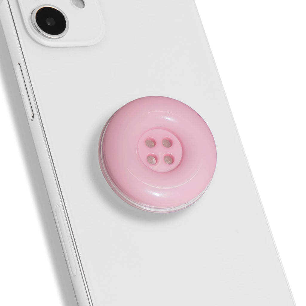 Solid Color Button Phone Grip – Minimalist Design, Durable and Lightweight, Grip and Stand for Smartphones (Baby Pink, Adhesive Type)