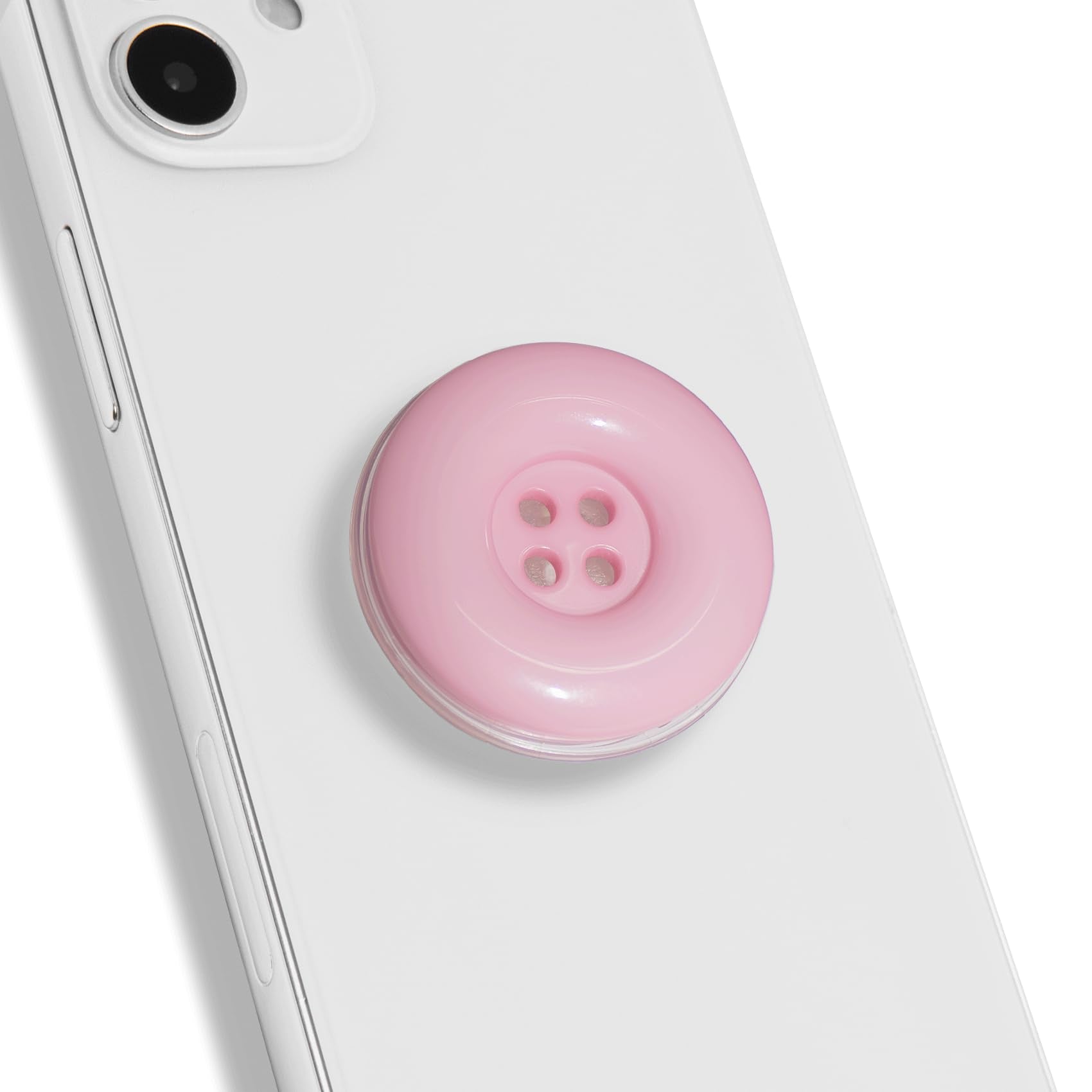 Solid Color Button Phone Grip – Minimalist Design, Durable and Lightweight, Grip and Stand for Smartphones (Baby Pink, Adhesive Type)
