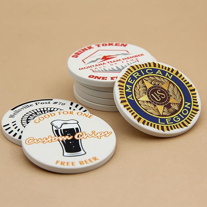 100 Custom 𝗖𝗲𝗿𝗮𝗺𝗶𝗰 𝗣𝗼𝗸𝗲𝗿 𝗖𝗵𝗶𝗽𝘀 with Your Personalized Text or Logo, 39mm/1.5 in Casino Poker Chips Sized