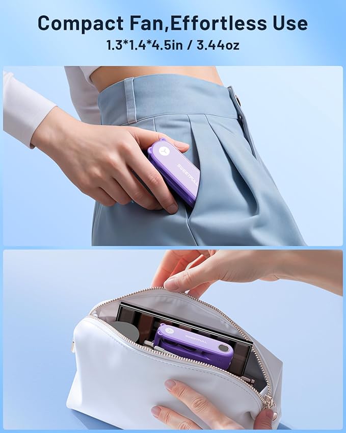 SWEETFULL Portable Handheld Mini Fan with LED Display, 3-in-1 Personal Foldable USB Rechargeable Hand Held Fan & Flashlight for Travel, Lash Eyelash, Cute Small Pocket for Women, Girls