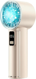 PANERGY High Speed Handheld Fan with Ice Cooler,1-100 Speed Adjustable Mini Turbo Fan, 4000mAh Battery Rechargeable & Digital Display,Gifts for Women Men Travel/Office/Beach/Camping(Beige)