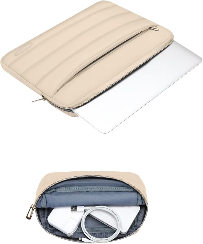 MOSISO 13.3 inch Laptop Case, 13-13.3 inch Puffy Laptop Sleeve Compatible with MacBook Air 13 13.6 M4 M3 M2 M1/Pro 13/Pro 14, HP Dell ASUS Lenovo,Polyester Horizontal Bag with Small Case, Apricot