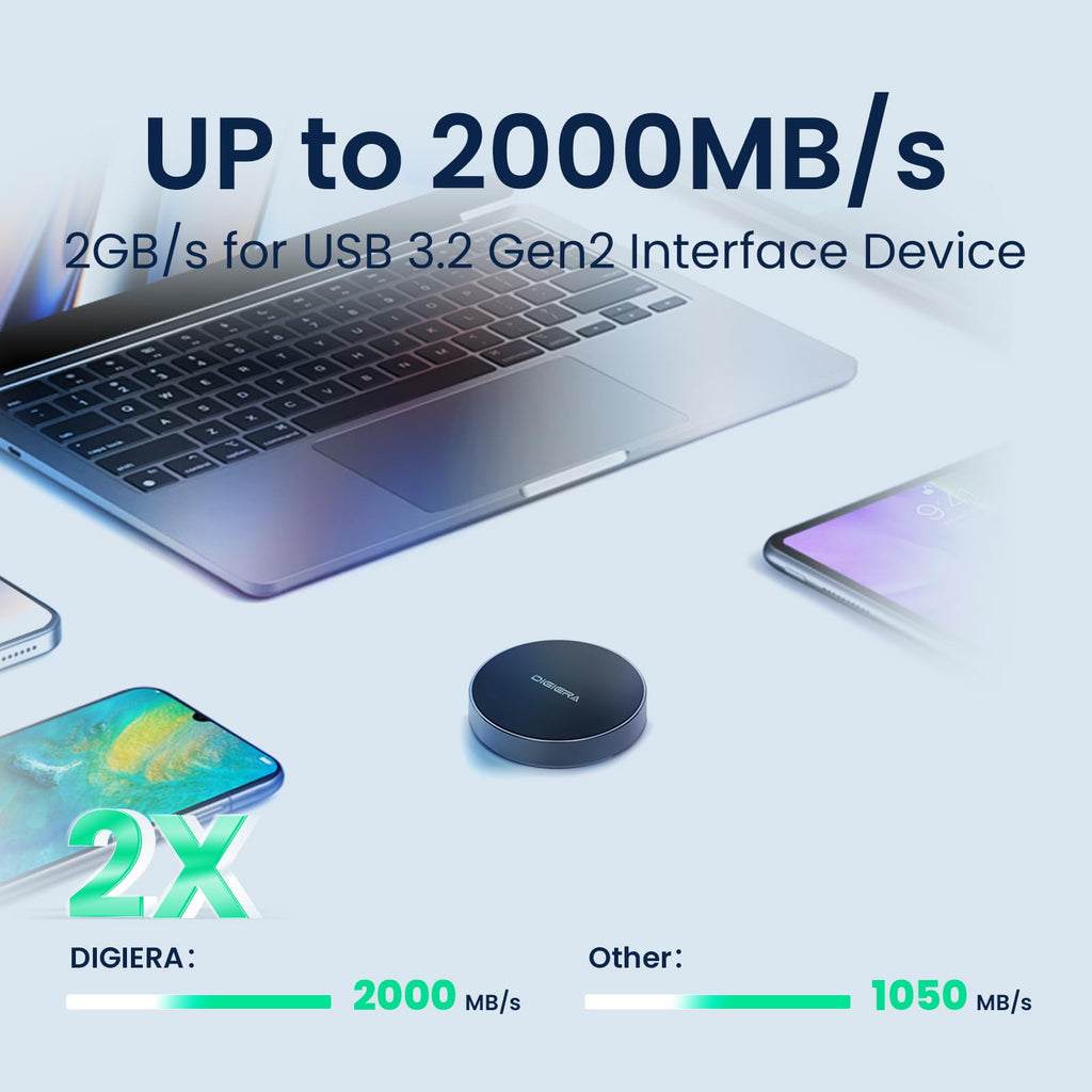 DIGIERA 2TB Magnetic Portable SSD, External Solid State Drives with USB-C 3.2 Gen 2x2, Speed Up to 2000MB/s, Compact & Durable, Compatible with iPhone 15/16 Series and Other USB-C Devices, Black