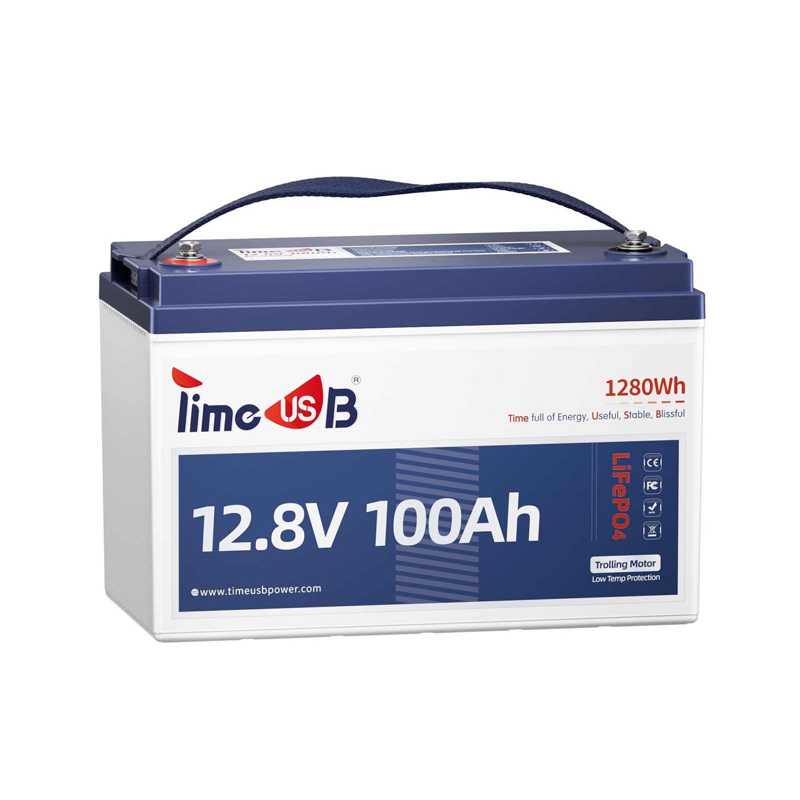 12.8V 100Ah Trolling Motor LiFePO4 Battery with Low-temp Protection, Timeusb Group 31 Lithium Battery, Up to 15000 Deep Cycles Battery for RV, Solar, Travel Trailer, Energy Storage- Off Grid