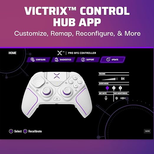 PDP Victrix Pro BFG Wireless Gaming Controller for Playstation 5 / PS5, PS4, PC, Modular Esports Gamepad, Remappable Buttons, Customizable Triggers/Paddles/D-Pad/Fightpad, PC App, White