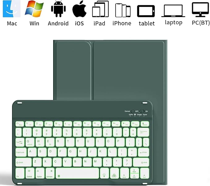 Galaxy Tab A9 Plus Case with Keyboard 5G 11 Inch 2023 (SM-X210/X216/X218), 7 Color Backlit Detachable Tablet Keyboard Cover with S Pen Holder for Samsung Galaxy Tab A9+ 11" (Dark Green)