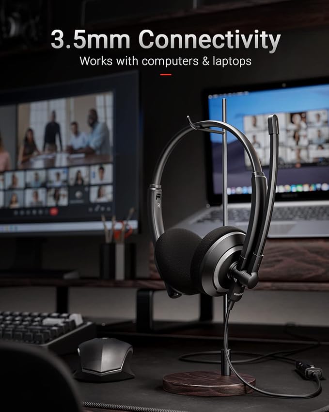 Wired Headset with Microphone for PC Laptop - 3.5mm Jack On Ear Headphones with Noise Cancelling Microphone for Boom Skype Webinars, in-line Control,Comfortable