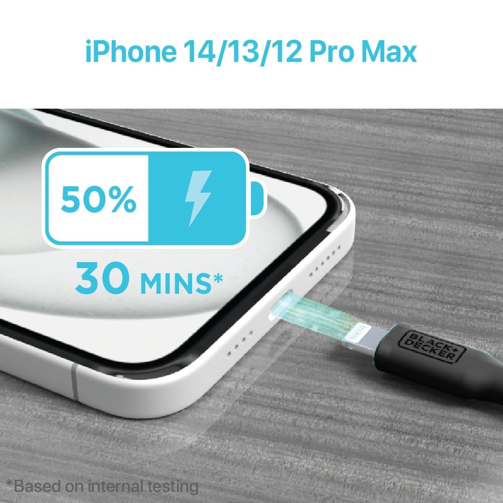 BLACK+DECKER Lightning to USB Cable - Fast Compatible iPhone Lightning, 3ft