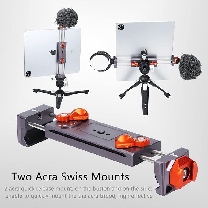 Metal iPad Tripod Mount Adapter, Tablet Holder with Rotatable Cold Shoe Mount - Compatible with iPad Pro, Air, Galaxy Tab, iPhone