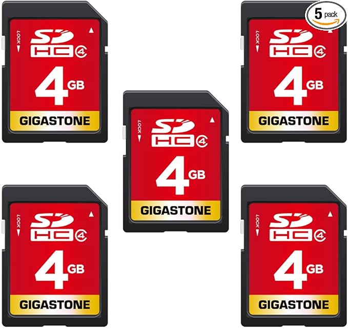 GIGASTONE 4GB SD Card 5 Pack SDHC Class 4 Memory Card for Photo Video Music Voice File DSLR Camera DSC Camcorder Recorder Playback PC Mac POS 5pcs in Pack (Pack of 5), with 5 mini Cases