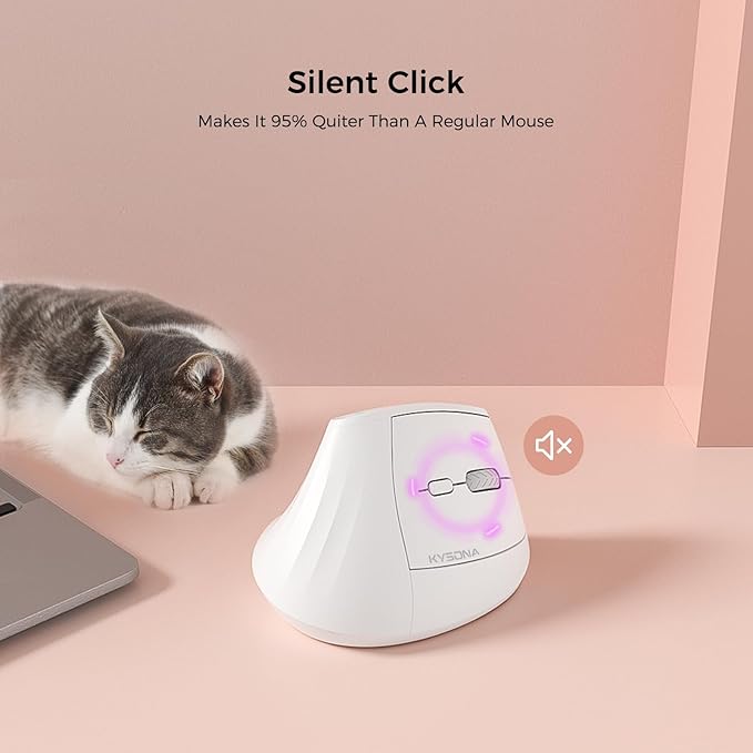57° Ergonomic Wireless Tower Mouse, Vertical Quiet Ergo Mouse, Bluetooth(BT5.0,BT3.0)&2.4G, (800/1200/2400/2400/4000), 5 Buttons for Windows, macOS, iPadOS, Laptop, PC,White