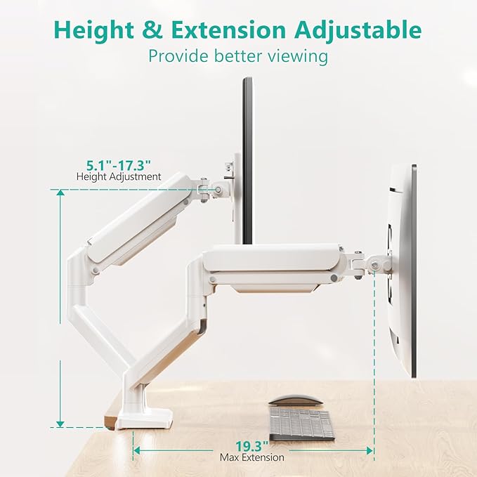 WALI Dual Monitor Stand for 17-32 inch Screens, Dual Monitor Arms for 2 Monitors Holds up to 19.8 lbs, Adjustable Gas Spring Dual Monitors Mount, VESA 75x75/100x100mm (GSMP002NW), White