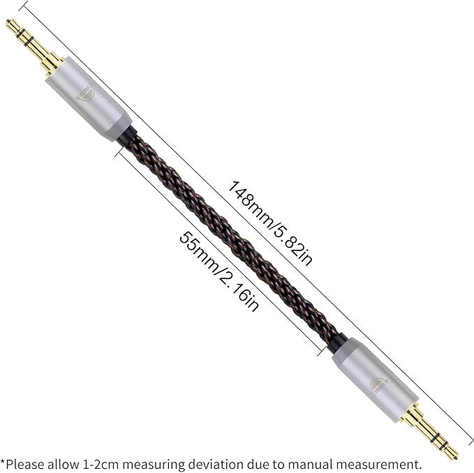 okcsc 4.4MM Male to 3.5MM Pro Male Ultra Short Hifil Male to Male AUX Audio Cable OFC Pair Recording Cable Wire-Breakage-Prevention Design Adoption of 8-Core Braided Structure 5.82 inch