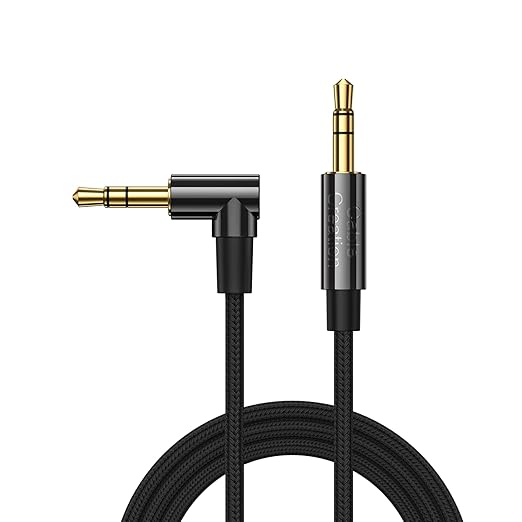 CableCreation 3.5mm Audio Cable 1.5FT/0.45M, 3.5mm Right Angle Male to Male Auxiliary Cable with Silver-Plating Copper Core for Car Stereos, iPhones, Tablets, PS4 Headset, Echo-Dot, 24K Gold Plated