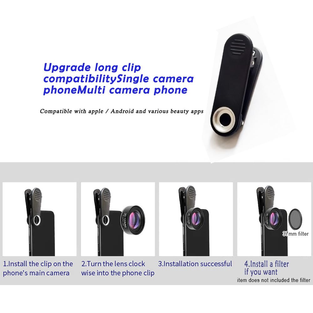 Jevocom 30-120mm Cell Phone Macro Lens, for ipad,iPhone,Samsung, Android, Pixel,Phone Macro Lens