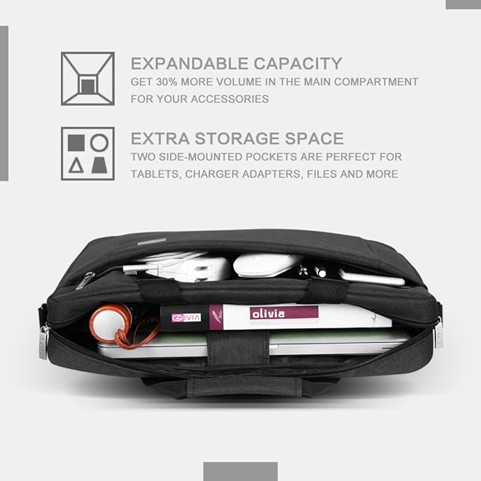 Voova Laptop Bag Case 17 17.3 Inch Computer Sleeve Messenger Bag with Shoulder Strap Expandable Waterproof Large Capacity Business Briefcase for Work Travel Fit 17-18” Laptop, Men Women, Black