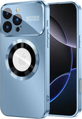 Magnetic for iPhone 16 Pro Case, Compatible with MagSafe, Built-in Camera Lens Protector, Logo View, Military Grade Drop Proof Phone Cover, Sierra Blue