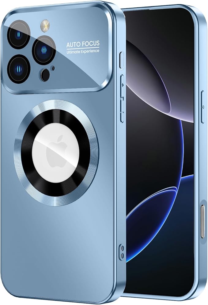 Magnetic for iPhone 16 Pro Case, Compatible with MagSafe, Built-in Camera Lens Protector, Logo View, Military Grade Drop Proof Phone Cover, Sierra Blue