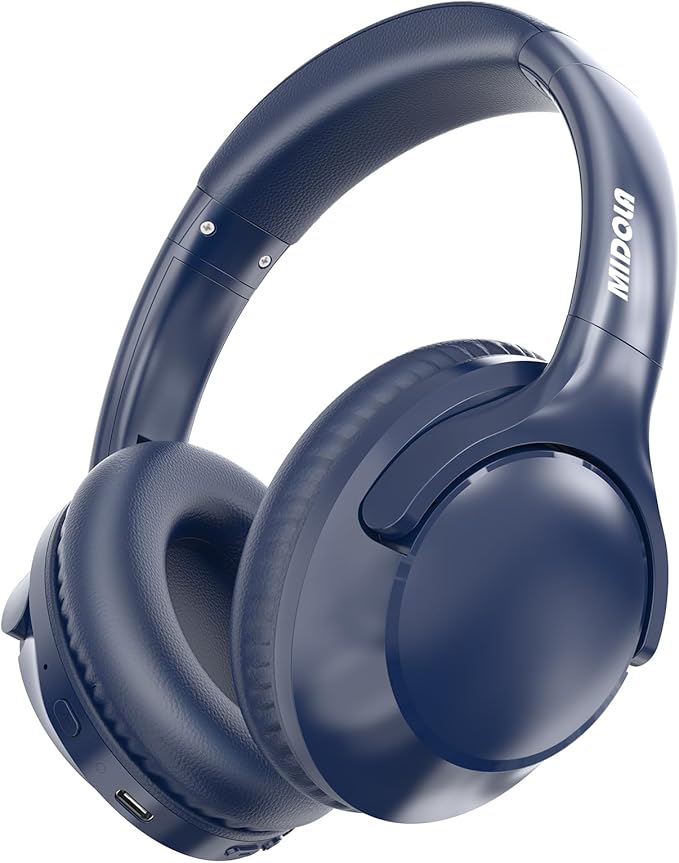 MIDOLA Bluetooth Headphones Over Ear 68H Playtime 6 EQ Wireless Headset with Microphone HiFi Stereo Foldable Lightweight Deep Bass for Travel Home Office Cellphone Blue