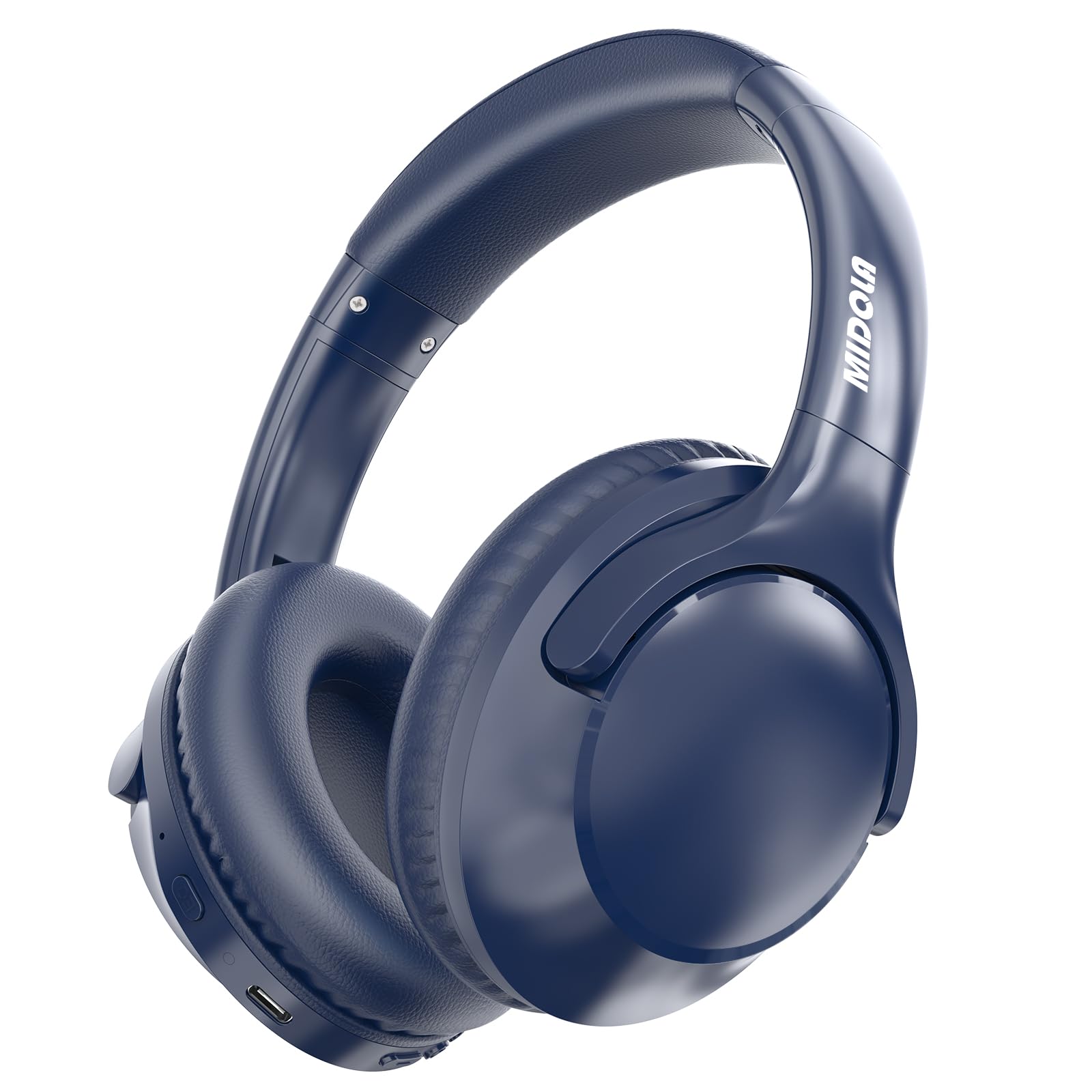 MIDOLA Bluetooth Headphones Over Ear, 68H Playtime Wireless Headphones with Microphone, 6 EQ Modes, HiFi Stereo Deep Bass, Foldable Lightweight Headset for Home Office, Cellphone, PC, Blue