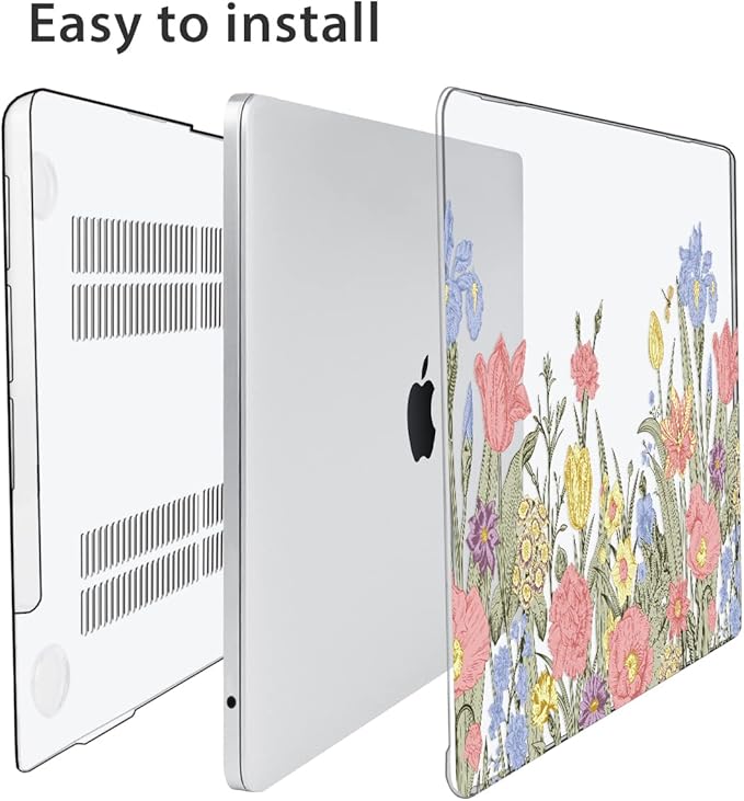 Compatible with MacBook Air 13 inch Case 2025 2024-2022 M4 A3240 M3 A3113 M2 A2681, Plastic Hard Shell&Keyboard Cover&Screen Film&Webcam Cover for MacBook Air 13.6 inch Case, Spring Flowers