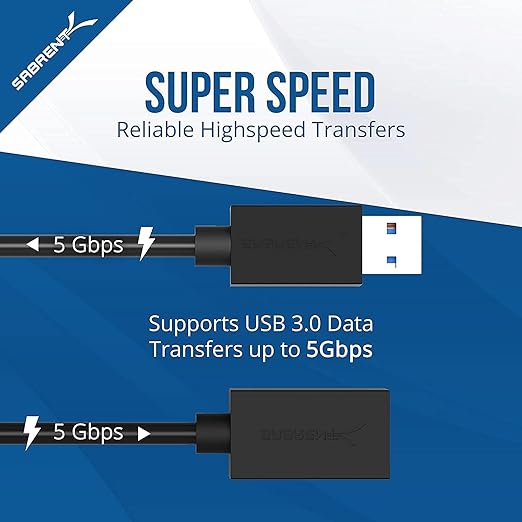 SABRENT 22AWG USB 3.0 Extension Cable A Male to A Female [Black] 3 Feet (CB-3030) (Pack of 3)