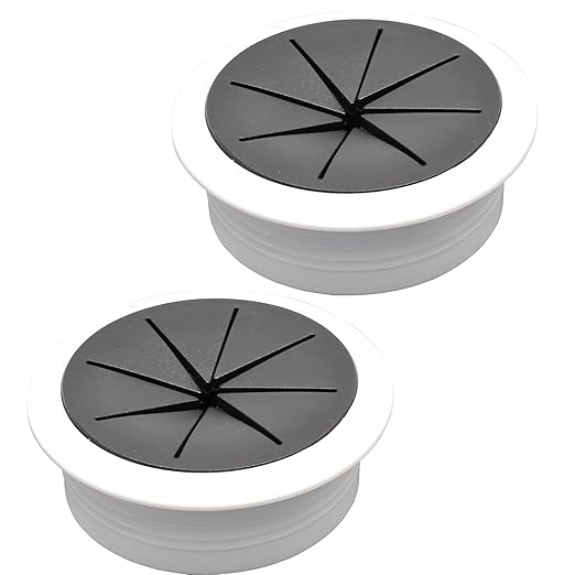 Desk Grommet 2-1/16" (53 mm), Desk Hole Cover for Cables White and Black, Cable Grommet ABS Plastic, Desk Hole Grommet for Office and Home Table Cable, Flexible Cable Cord Organizer-2 Pcs