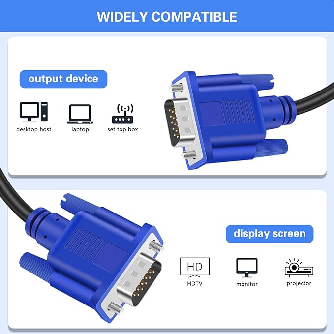 VGA to VGA Monitor Cable 10 Pack, 15 Pin Male to Male Computer Cord Support 1080P Full HD for Laptop TV Projector - 3 Feet