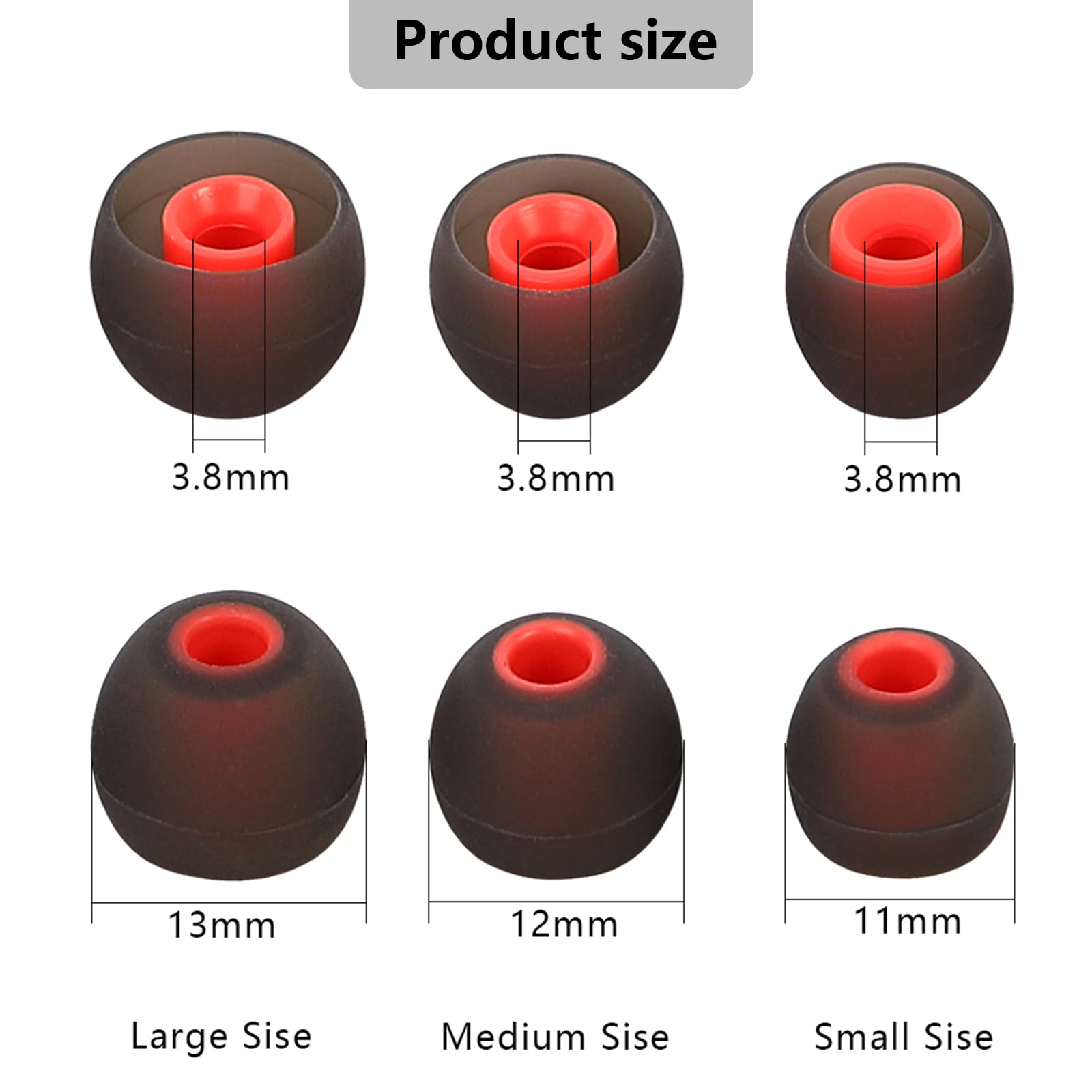 MMYQXI Earbud Replacement Tips Silicone Earbud Tips Earbud Covers Fit for in-Ear Headphones (Inner Hole 3.8mm -5.1mm) Ear Tips Earbud Rubber Tips 9 Pairs S/M/L