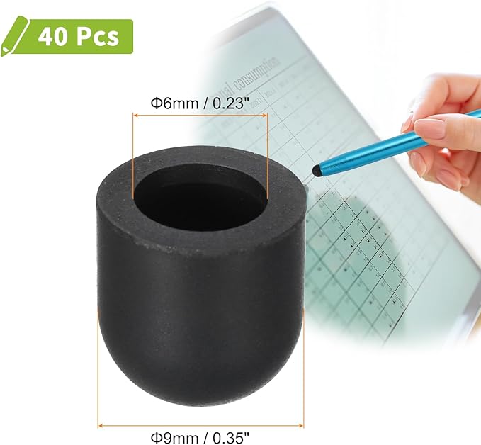MECCANIXITY 40Pcs Replacement Stylus Pen Tips 9mm Conductive Capacitive Touch Screen Pens Tips Silicone Rubber, Black