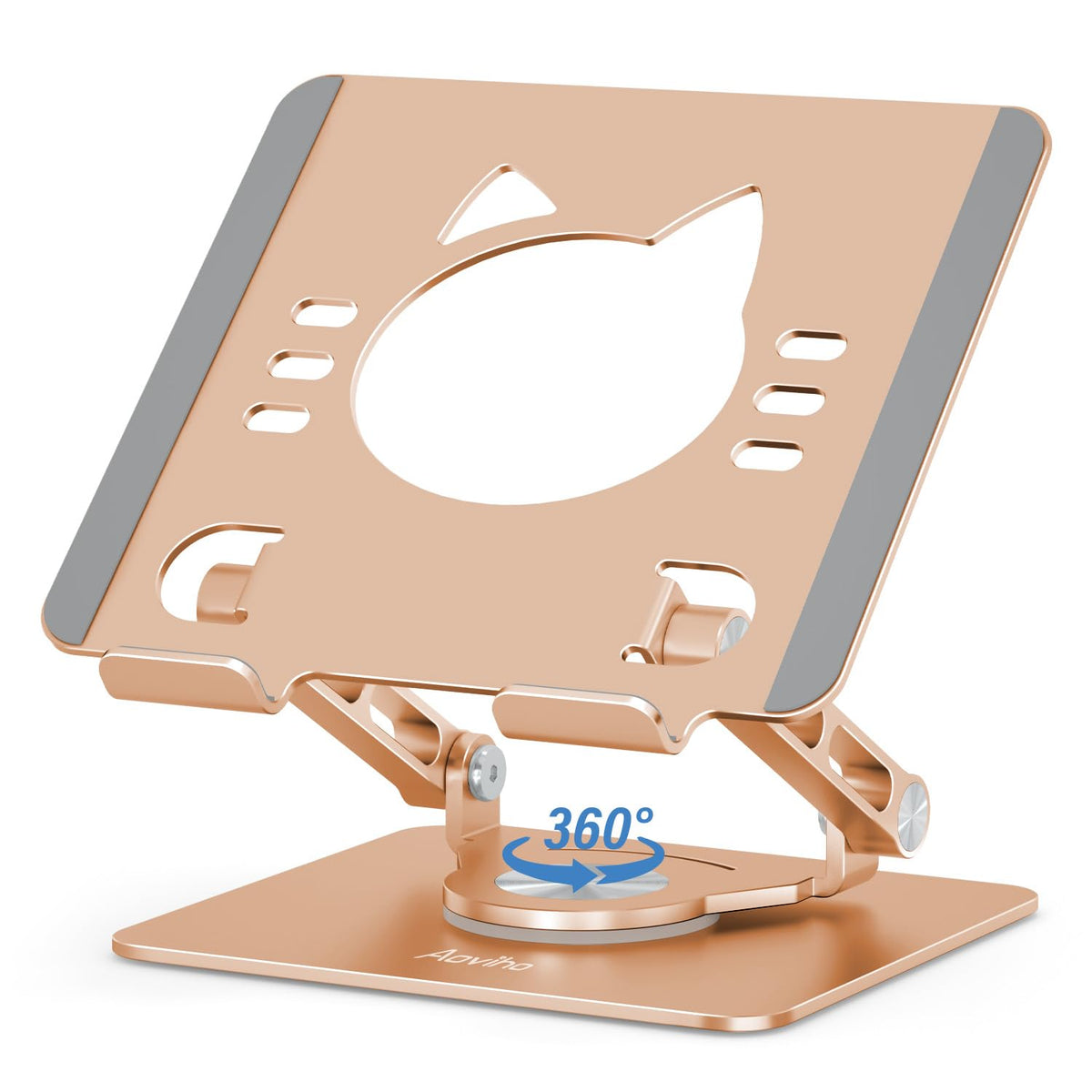 Aoviho Tablet Stand 360° Rotating Aluminum Holder, Adjustable, Portable and Foldable Monitors Stand for iPads, Compatible with 4-12.9" Tablets, Silver