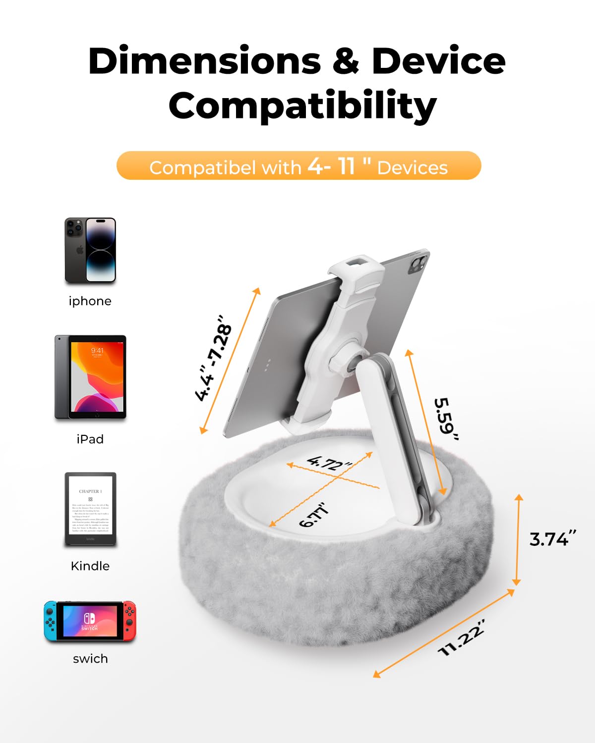SupeDesk Tablet Stand Pillow for Bed, Adjustable Tablet Stand with Detachable Snack Bowl, Phone Stand for Bed, Kindle Holder, iPad Holder, Tablet Holder for Reading, Watching Videos and Streaming