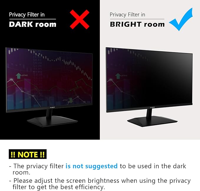 FILMEXT [2023 Upgrade Computer Privacy Screen Shield for 23 inch 16:9 Frameless Monitor, Anti Spy Blue Light Filter, Bubble Free, Easy On/Off Screen Protector for Computer Monitor