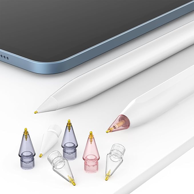 8 Pack Fine Point Replacement Tips Compatible with Apple Pencil 2nd Generation, Apple Pencil 1st Generation, Apple Pencil USB-C & Apple Pencil Pro Colorful iPencil Nibs (Black + Pink + White + Clear)
