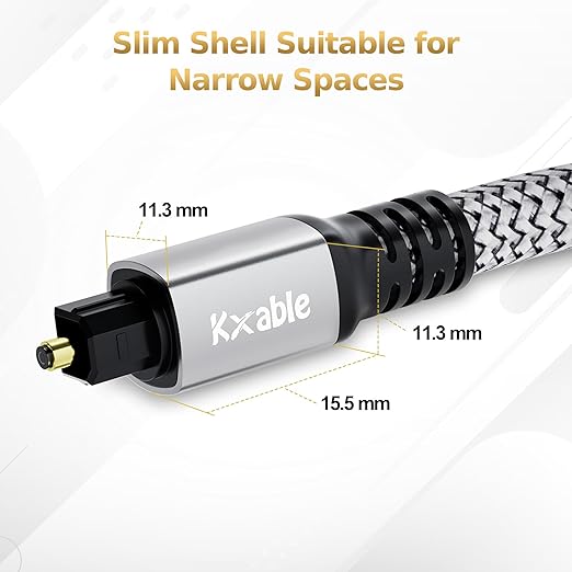Optical Audio Cable 12 FT, Digital Audio Cable, Toslink Fiber Optic Cord, [Nylon Braided, Slim Aluminum Shell, Gold Plated Connector], for Home Theater, Sound Bar, PS4, Xbox, TV and More
