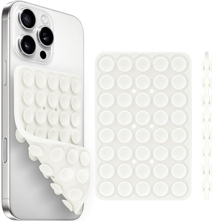 Silicone Suction Cup Phone Case Mount Double Sided, Phone Accessories Hands-Free Strong Grip Holder for Selfies and Videos, Silicon Phone Stand for iPhone and Android White