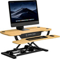 VERSADESK Electric Standing Desk Converter, 36 Inch PowerPro™ Height Adjustable Sit Stand Desktop Riser with Keyboard Tray, Built-in USB Charging Port, Holds 80 lbs, Push-Button Switch, Maple