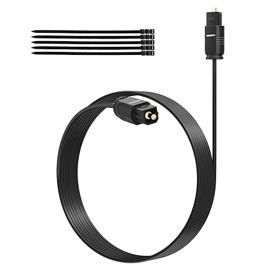 Adoreen Ultra-Thin Slim Digital Optical Audio Cable 30FT, Fiber Optic SPDIF Toslink Cord Gold-Plated High-Speed Flexible & Durable for TV Soundbar Home Theater Game Console PS4 Xbox Samsung +Ties