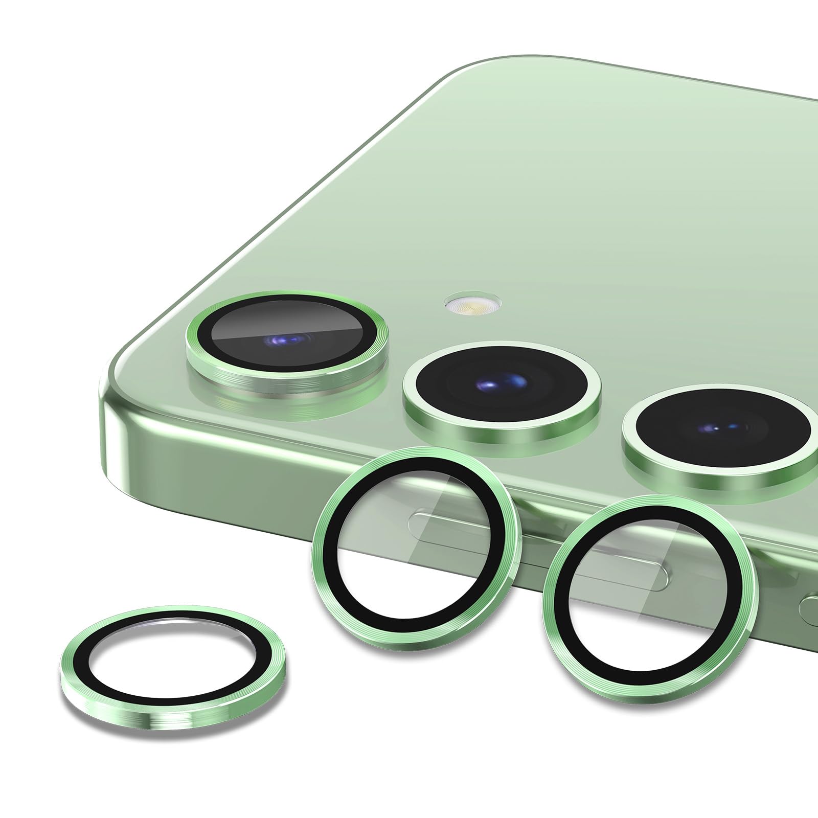 Avocase for Samsung Galaxy S25 Camera Lens Protector, Individual Metal Ring Tempered Glass Lens Cover, [Strong Adsorption] Scratch Resistant Ultra-Thin HD Clear Lens Cover, 1 Set-Light Green