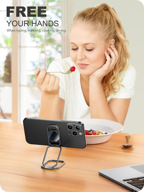 A-LuGei 𝗙𝗼𝗹𝗱𝗮𝗯𝗹𝗲 & 𝗔𝗱𝗷𝘂𝘀𝘁𝗮𝗯𝗹𝗲 Phone Kickstand Ring Holder, Magnetic Cell Phone Grips, Phone Stand for Desk, Adhesive Phone Holder for Hand, 360° Rotation Ring for Back of iPhone Case
