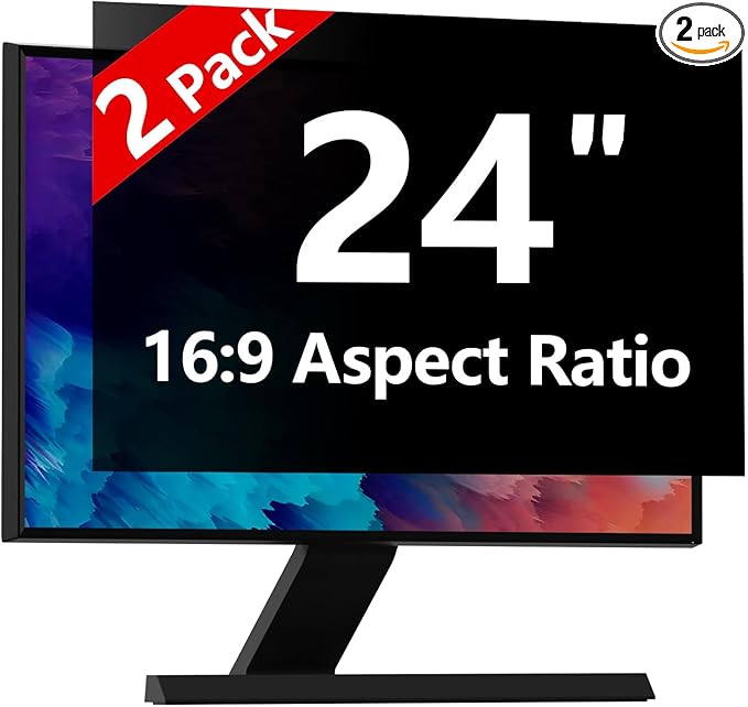 【2-Pack】 24 Inch Computer Privacy Screen for 16:9 Monitors with Anti-Spy Anti-Glare Filter, Blue Light Blocking & Eye Protection, Removable Anti-Scratch HD Clarity Screen Protector
