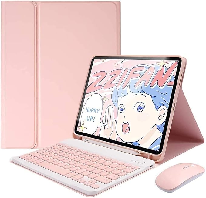 AnMengXinLing Keyboard Case for iPad mini 7th(A17 Pro) 2024/Mini 6th Generation with Mouse,Case for iPad mini7/mini6 with Detachable Wireless Keyboard Pencil Holder Slim Smart Cover, Pink